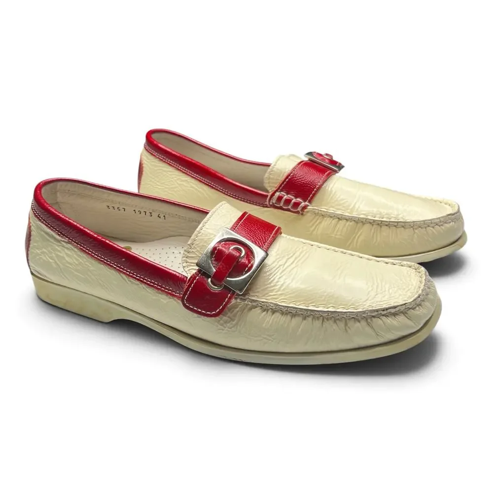 Vintage Pratesi Italy Loafers EU 41 Leather Colorblock Cream Red Buckle 80s 90s
